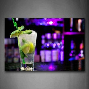 Cocktail With Leaves And Lime Ice Wall Art Painting Pictures Print On Canvas Food The Picture For Home Modern Decoration 