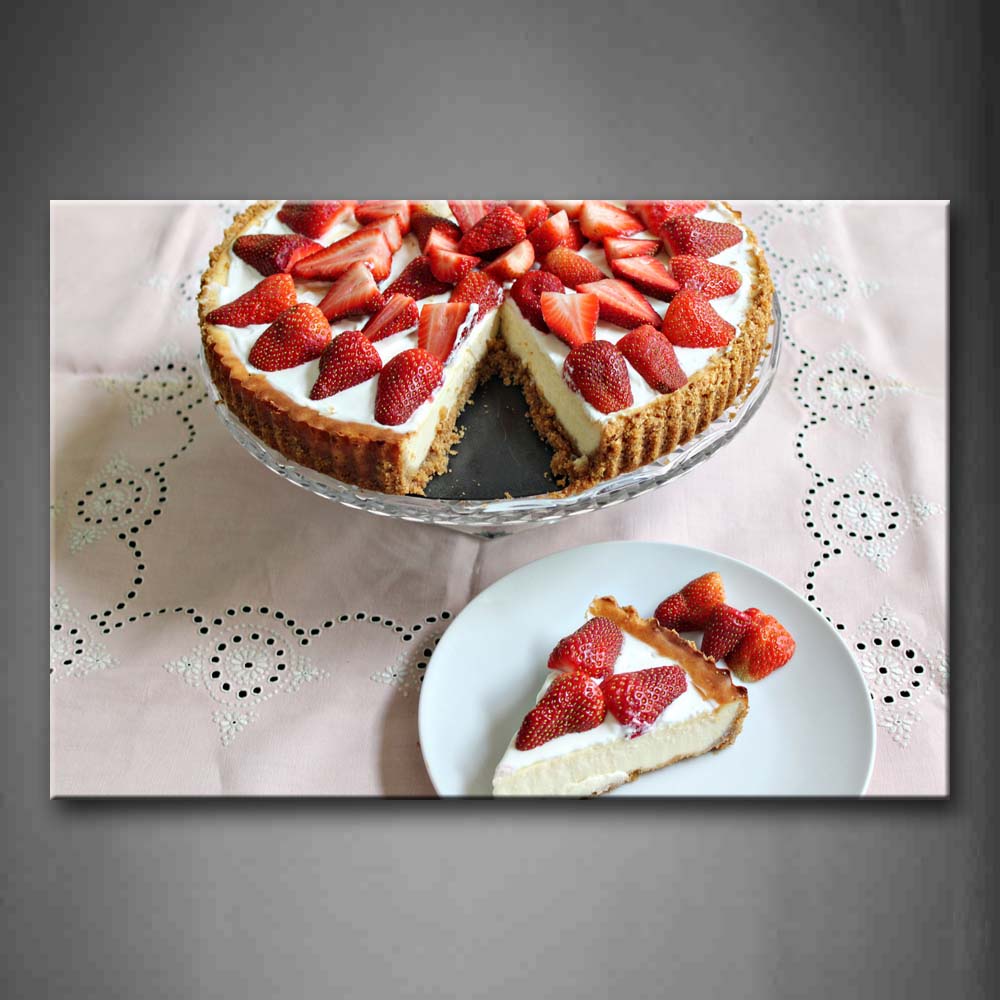 Cake In Brown And White With Strawberries Wall Art Painting The Picture Print On Canvas Food Pictures For Home Decor Decoration Gift 