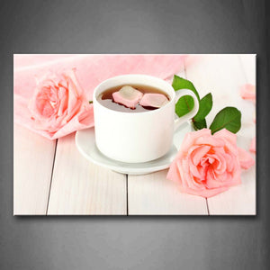 Brown Tea With Pink Flowers And Leaves Wall Art Painting The Picture Print On Canvas Food Pictures For Home Decor Decoration Gift 