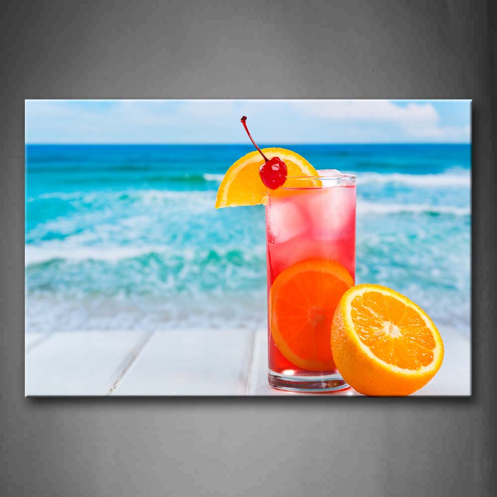 Red Cocktail With Cherry And Orange Wall Art Painting Pictures Print On Canvas Food The Picture For Home Modern Decoration 