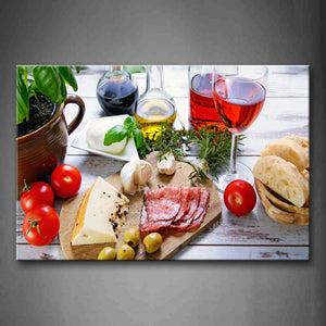 Red Wine With Cheeses And Tomatoes Wall Art Painting Pictures Print On Canvas Food The Picture For Home Modern Decoration 