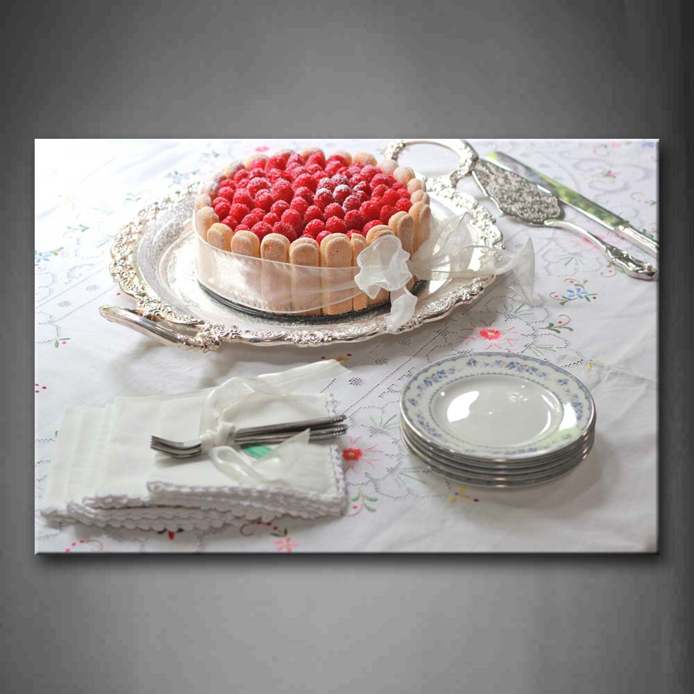 Cake With Silk Ribbon And Tableware Wall Art Painting The Picture Print On Canvas Food Pictures For Home Decor Decoration Gift 