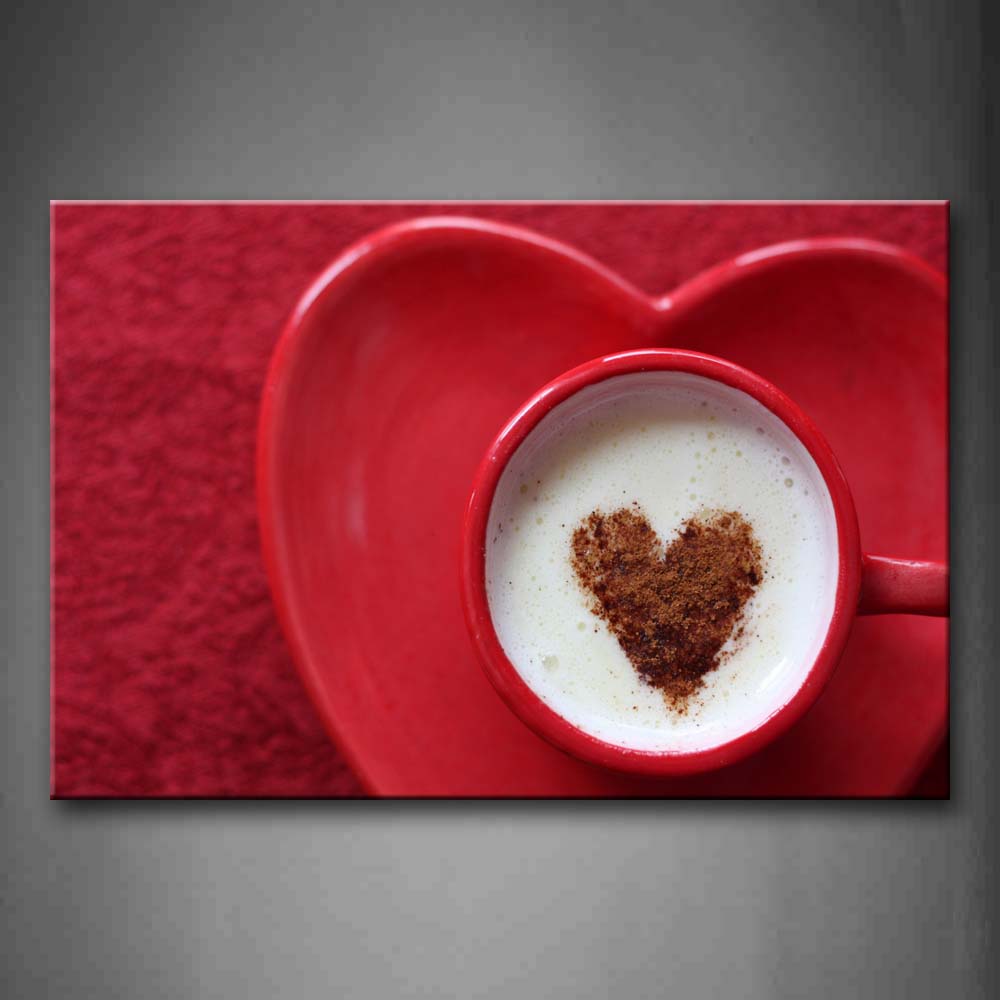 Red Brown Heart Shaped Chips With White Coffee Wall Art Painting Pictures Print On Canvas Food The Picture For Home Modern Decoration 