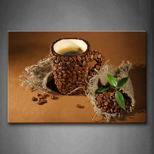 Brown Coffee On The Cup Decorated Coffee Bean Wall Art Painting The Picture Print On Canvas Food Pictures For Home Decor Decoration Gift 