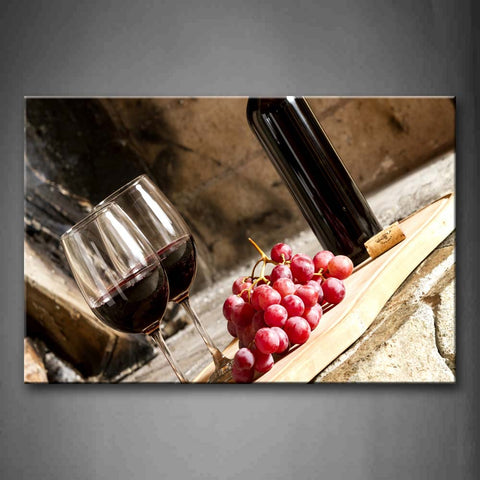 Wine With Grapes And Cups Bottle Wall Art Painting Pictures Print On Canvas Food The Picture For Home Modern Decoration 