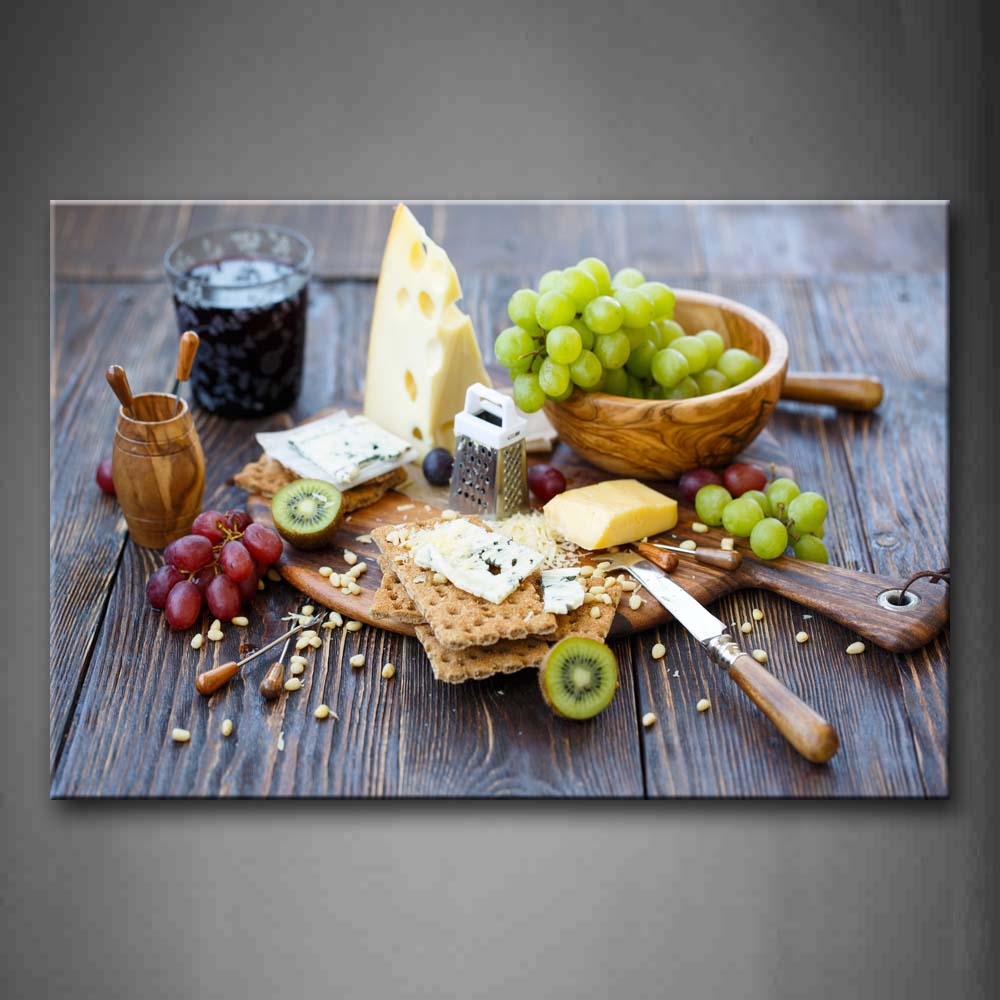 Cheeses And Green Grapes Kiwifruit Wall Art Painting The Picture Print On Canvas Food Pictures For Home Decor Decoration Gift 