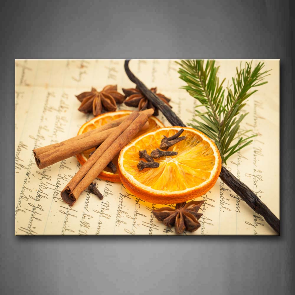 Cinnamon And Orange Pieces On The Paper Wall Art Painting Pictures Print On Canvas Food The Picture For Home Modern Decoration 