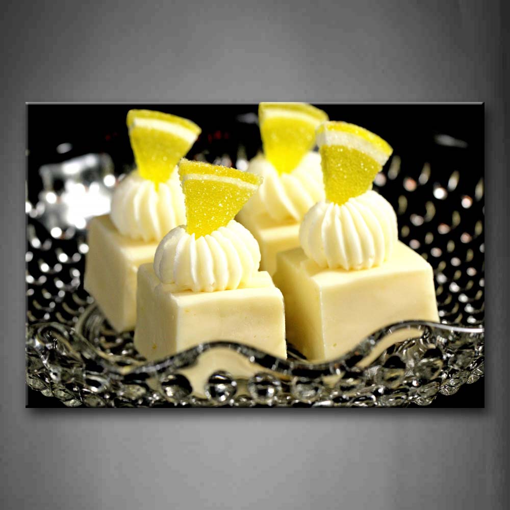 Dessert With Yellow Sweets And White Cream Wall Art Painting Pictures Print On Canvas Food The Picture For Home Modern Decoration 