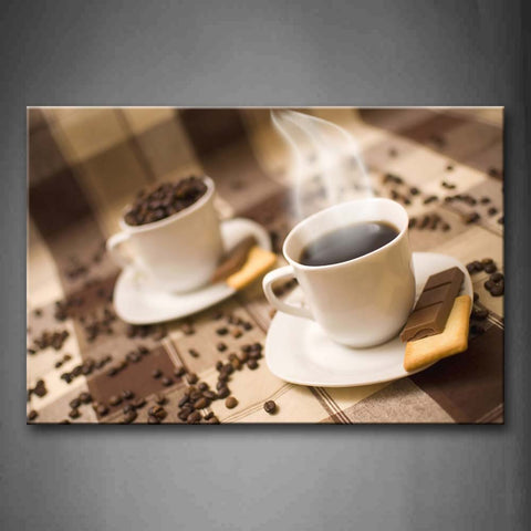 A Cup Of Hot Coffee And A Cup Of Coffee Bean Wall Art Painting The Picture Print On Canvas Food Pictures For Home Decor Decoration Gift 