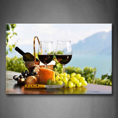 Grapes And Knife Two Cups Of Wine Wall Art Painting Pictures Print On Canvas Food The Picture For Home Modern Decoration 