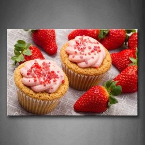 Pink Cream Over Cupcake And Strawberries Wall Art Painting The Picture Print On Canvas Food Pictures For Home Decor Decoration Gift 