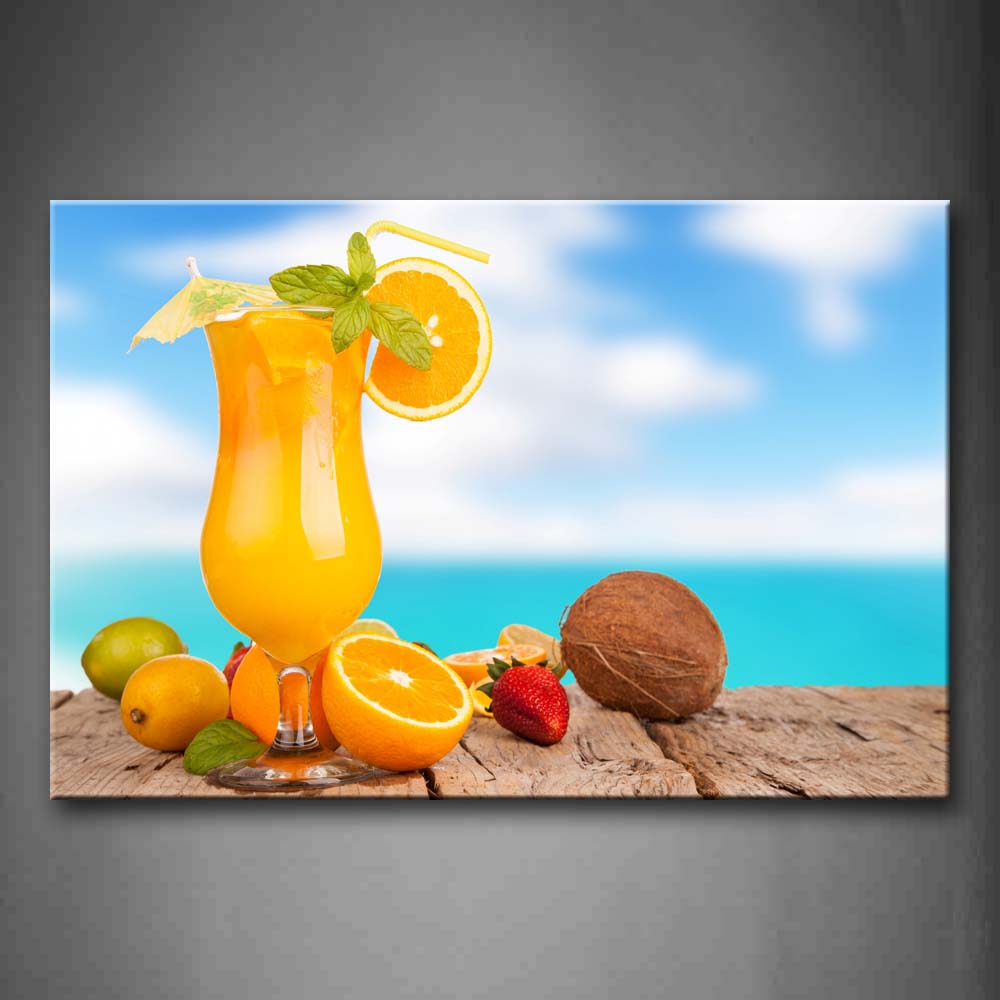 Orange Cocktail With Orange And Strawberries Wall Art Painting Pictures Print On Canvas Food The Picture For Home Modern Decoration 