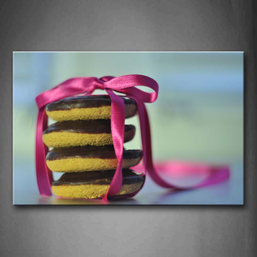 Four Cookies With Silk Ribbon Wall Art Painting The Picture Print On Canvas Food Pictures For Home Decor Decoration Gift 