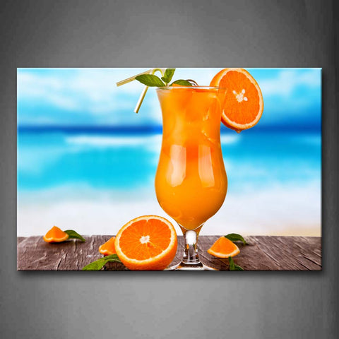 Orange Juice In The Cup With Orange Wall Art Painting The Picture Print On Canvas Food Pictures For Home Decor Decoration Gift 