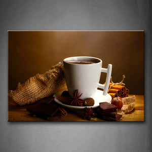 A Cup Of Coffee And Some Cinnamons With Chocolate Wall Art Painting The Picture Print On Canvas Food Pictures For Home Decor Decoration Gift 