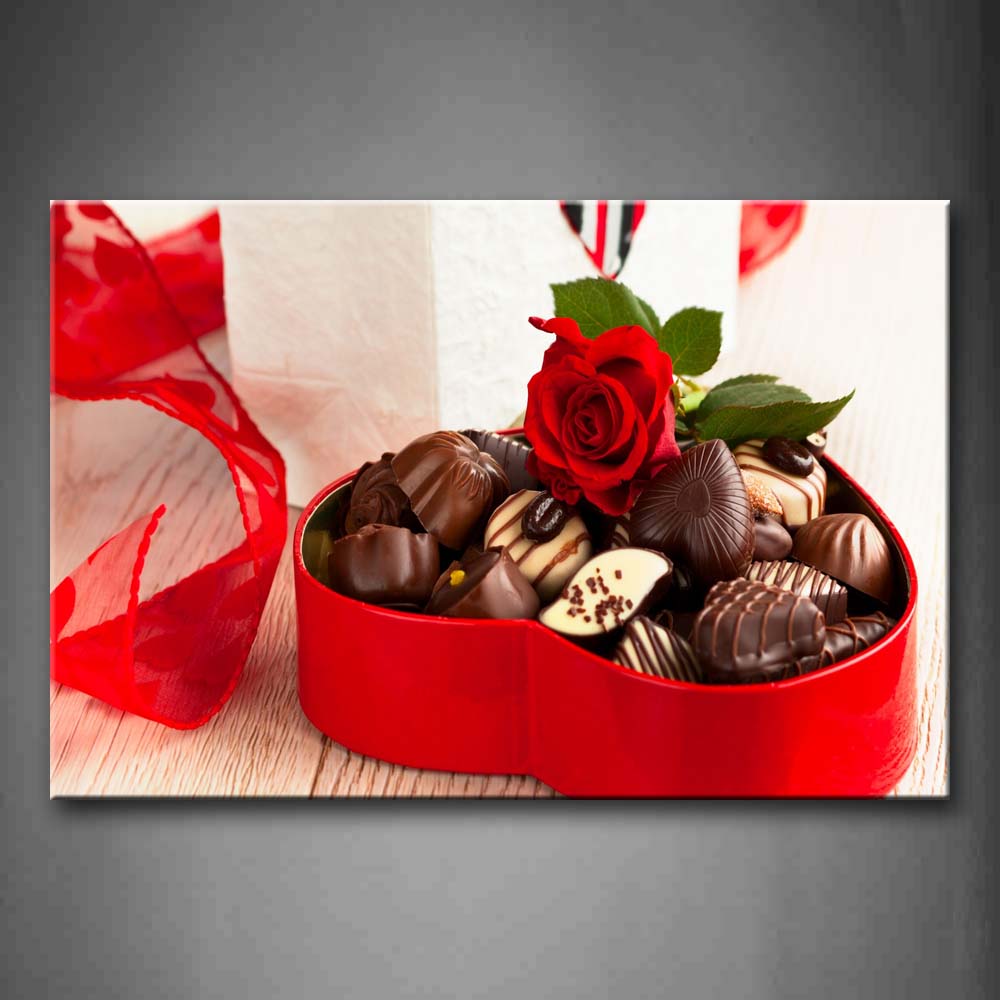 Various Chocolate With Red Rose And Box Wall Art Painting Pictures Print On Canvas Food The Picture For Home Modern Decoration 