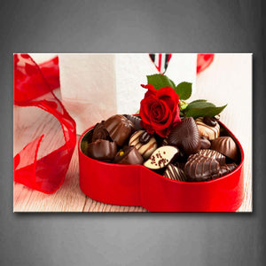 Various Chocolate With Red Rose And Box Wall Art Painting Pictures Print On Canvas Food The Picture For Home Modern Decoration 