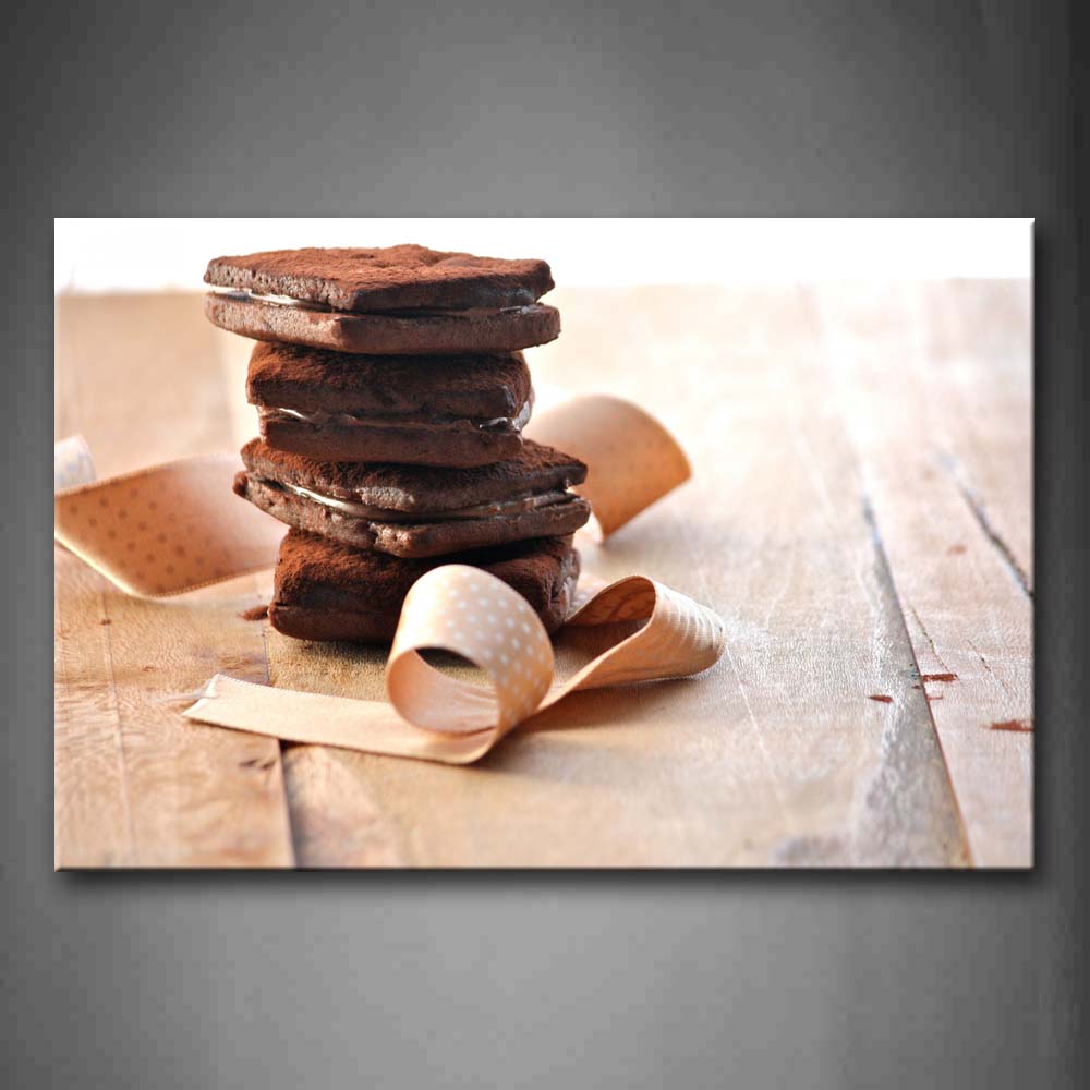 Chocolate Cookies With Silk Ribbon Wall Art Painting Pictures Print On Canvas Food The Picture For Home Modern Decoration 