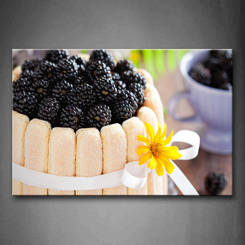 Blackberries With Cake And Silk Ribbon Wall Art Painting Pictures Print On Canvas Food The Picture For Home Modern Decoration 