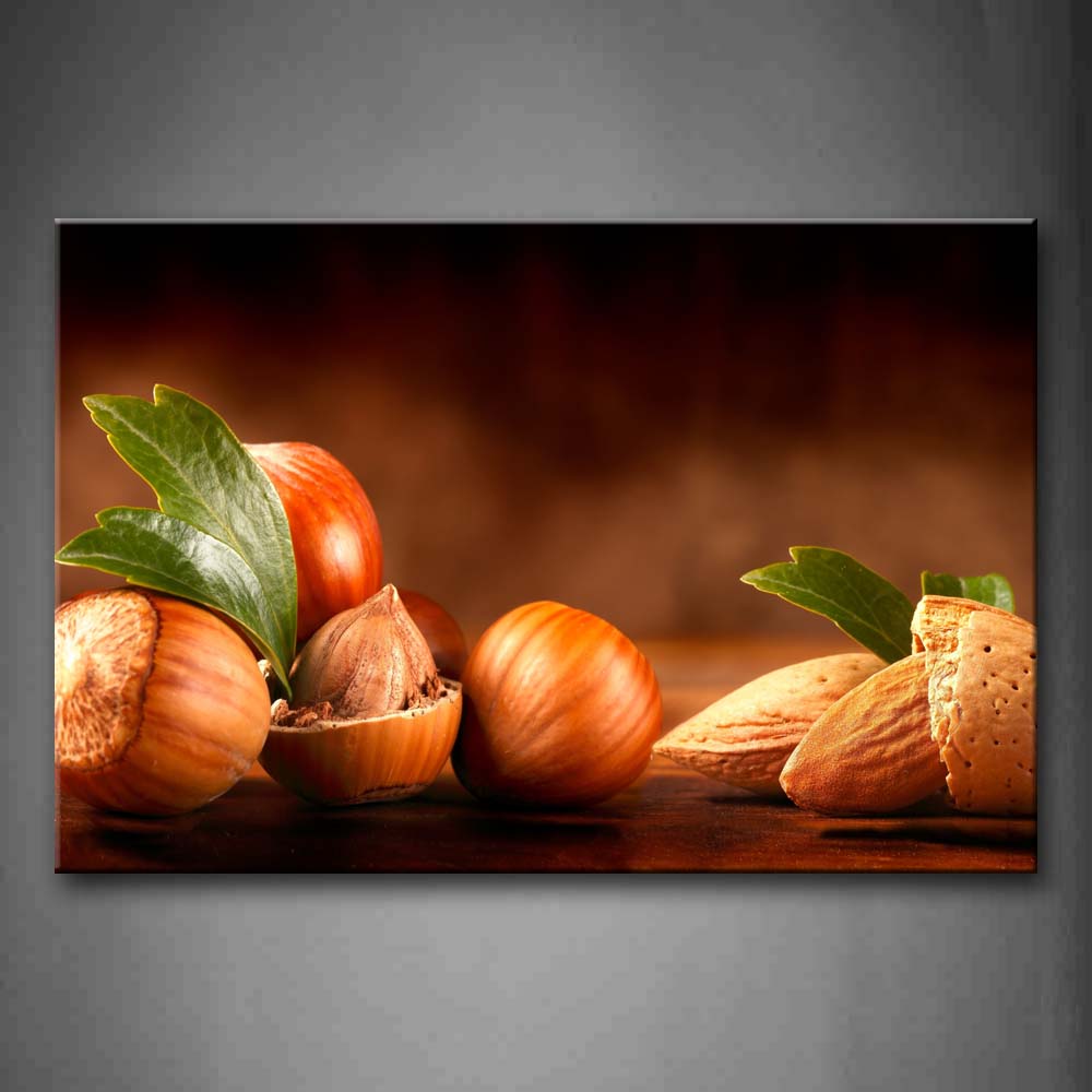 Brown Various Nuts With Leaves Wall Art Painting Pictures Print On Canvas Food The Picture For Home Modern Decoration 