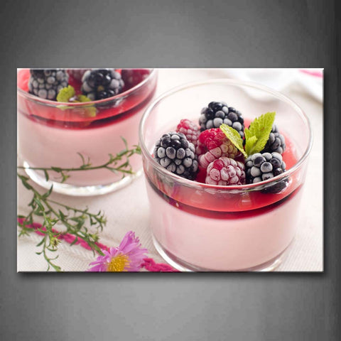 Pink Pudding With Colourful Berries Wall Art Painting Pictures Print On Canvas Food The Picture For Home Modern Decoration 