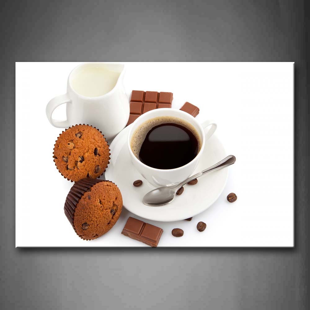 Black Coffee And Cakes With Chocolate Wall Art Painting Pictures Print On Canvas Food The Picture For Home Modern Decoration 