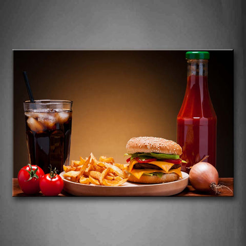 Burger And Tomatoes With Drink Wall Art Painting The Picture Print On Canvas Food Pictures For Home Decor Decoration Gift 