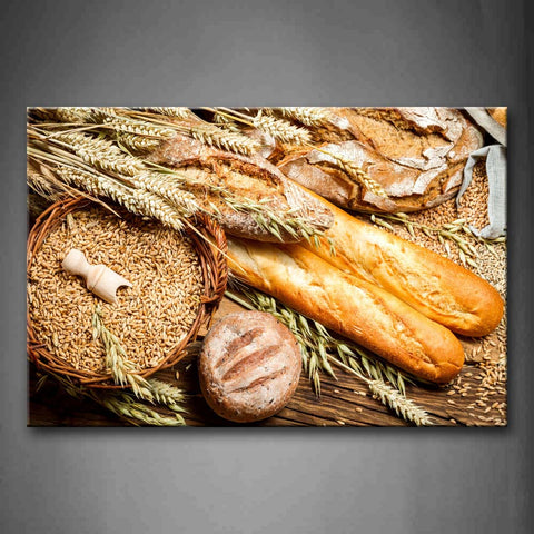 Various Bread Andwheat With Basket Wall Art Painting The Picture Print On Canvas Food Pictures For Home Decor Decoration Gift 