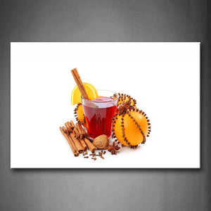 A Cup Of Red Tea And Oranges With Cinnamons Wall Art Painting Pictures Print On Canvas Food The Picture For Home Modern Decoration 