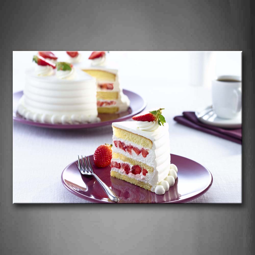 Cake With White Cream And Strawberries Wall Art Painting Pictures Print On Canvas Food The Picture For Home Modern Decoration 