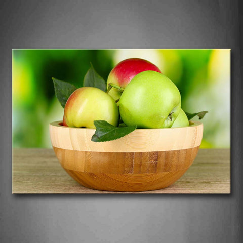 Colourful Apples With Leaves In The Bowl Wall Art Painting Pictures Print On Canvas Food The Picture For Home Modern Decoration 