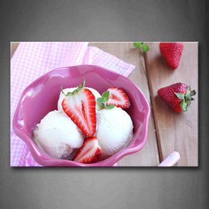 White Ice Cream With Strawberries Wall Art Painting The Picture Print On Canvas Food Pictures For Home Decor Decoration Gift 