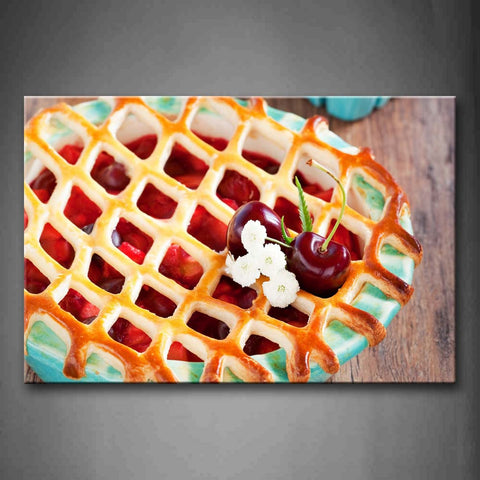 Pie With Cherries And Flowers Wall Art Painting Pictures Print On Canvas Food The Picture For Home Modern Decoration 