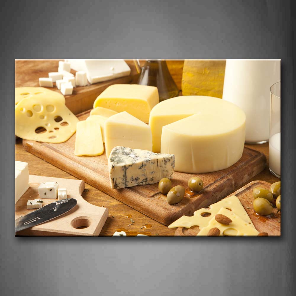 Cheeses And Knife With Board Wall Art Painting Pictures Print On Canvas Food The Picture For Home Modern Decoration 