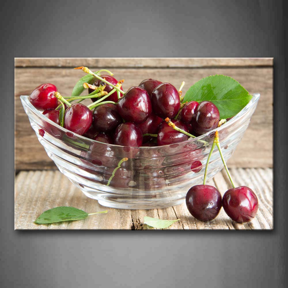 Cherries And Leaves In The Bowl Wall Art Painting Pictures Print On Canvas Food The Picture For Home Modern Decoration 