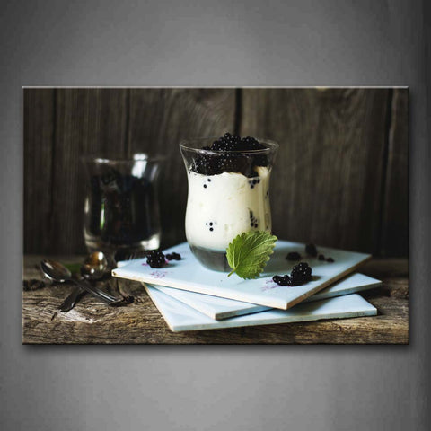 Dessert In The Glass Cup And Leaf Wall Art Painting Pictures Print On Canvas Food The Picture For Home Modern Decoration 