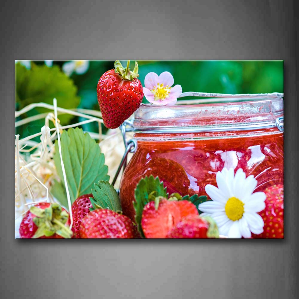 Red Jam With Flowers And Strawberries Wall Art Painting The Picture Print On Canvas Food Pictures For Home Decor Decoration Gift 