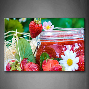 Red Jam With Flowers And Strawberries Wall Art Painting The Picture Print On Canvas Food Pictures For Home Decor Decoration Gift 