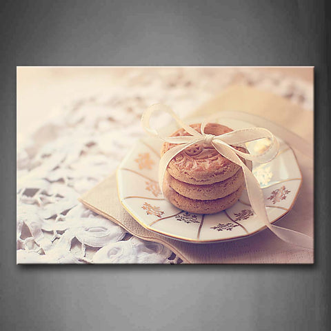 Three Cookies And Silk Ribbon Wall Art Painting Pictures Print On Canvas Food The Picture For Home Modern Decoration 