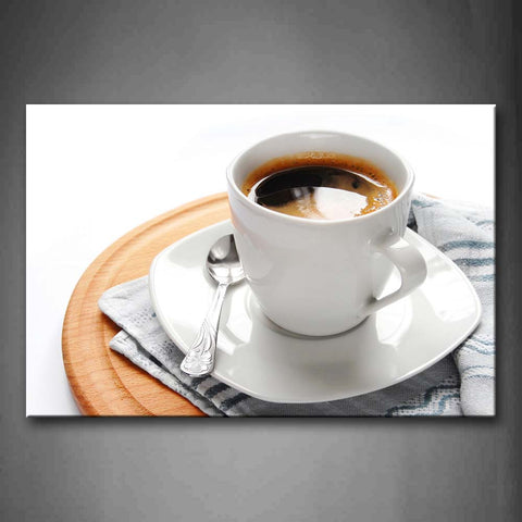 A Cup Of Coffee With Spoon And Disk Wall Art Painting Pictures Print On Canvas Food The Picture For Home Modern Decoration 