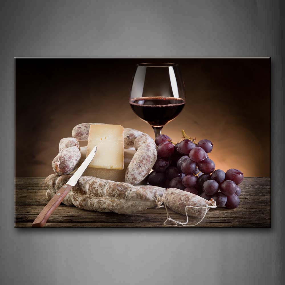 Grapes And Red Wine With Knife Wall Art Painting Pictures Print On Canvas Food The Picture For Home Modern Decoration 