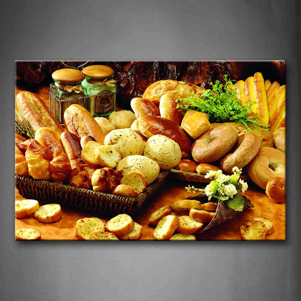 Various Bakings With Baskets Wall Art Painting Pictures Print On Canvas Food The Picture For Home Modern Decoration 