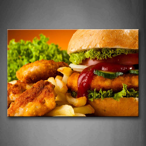 Burger With Fried Food Wall Art Painting Pictures Print On Canvas Food The Picture For Home Modern Decoration 