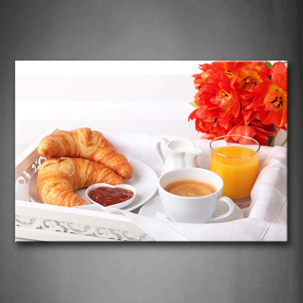 Croissants  With Sauce And Drinking Wall Art Painting The Picture Print On Canvas Food Pictures For Home Decor Decoration Gift 