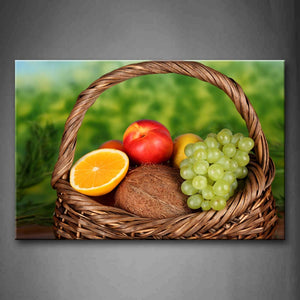 Grapes And Orange Coconut With Basket Wall Art Painting The Picture Print On Canvas Food Pictures For Home Decor Decoration Gift 