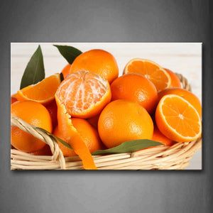 Yellow Orange A Pile Of Oranges With Bakset Wall Art Painting Pictures Print On Canvas Food The Picture For Home Modern Decoration 