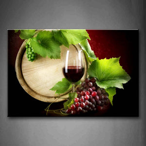 Wine And Grapes With Wine Barrel Wall Art Painting The Picture Print On Canvas Food Pictures For Home Decor Decoration Gift 