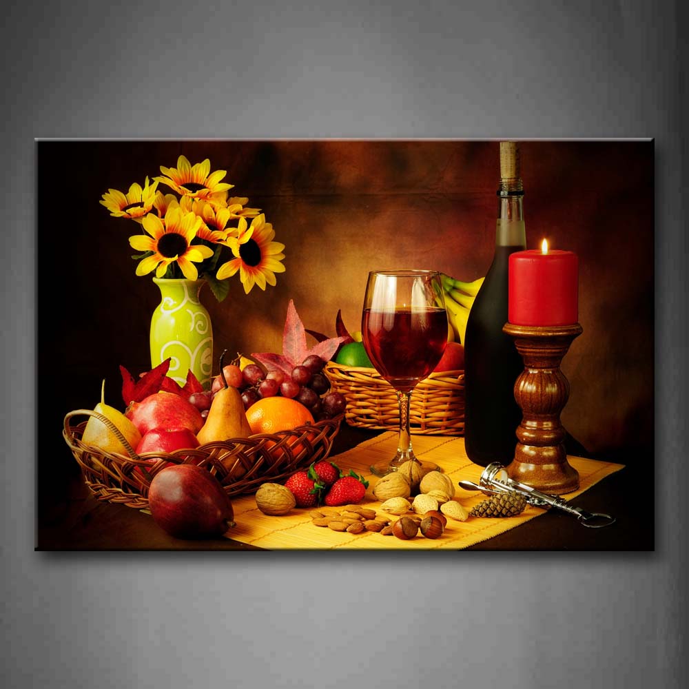 Candle And Flowers And Various Fruit And Nut Wall Art Painting Pictures Print On Canvas Food The Picture For Home Modern Decoration 