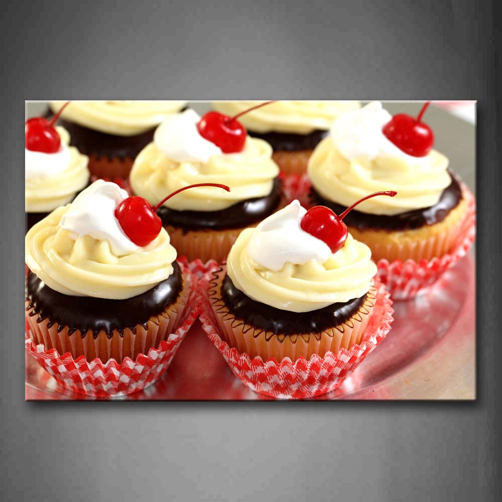 Cupcake With Cream And Cherries Wall Art Painting Pictures Print On Canvas Food The Picture For Home Modern Decoration 