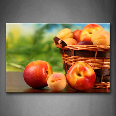 A Pile Of Peaches With Basket Wall Art Painting Pictures Print On Canvas Food The Picture For Home Modern Decoration 